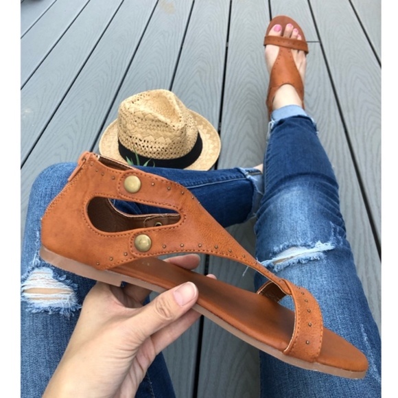 Tan Vegan Leather Studded Sandals - Picture 6 of 8